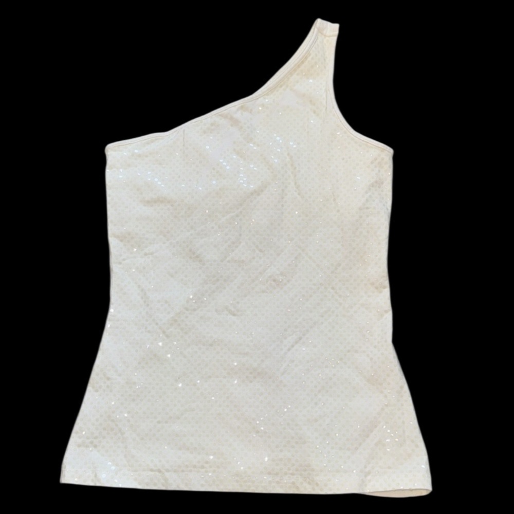Express White One Shoulder Sequin Dot Tank Top Size Small